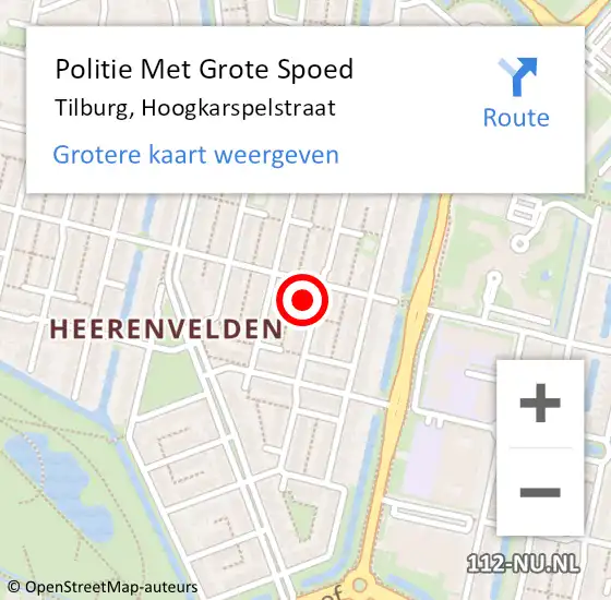 Locatie op kaart van de 112 melding: Politie Met Grote Spoed Naar Tilburg, Hoogkarspelstraat op 16 februari 2024 16:07