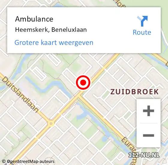 Locatie op kaart van de 112 melding: Ambulance Heemskerk, Beneluxlaan op 16 februari 2024 16:12