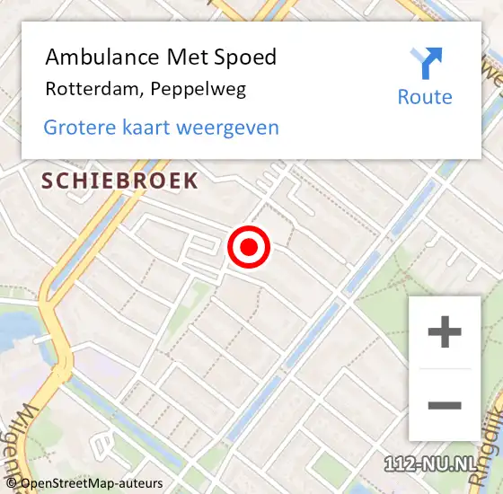 Locatie op kaart van de 112 melding: Ambulance Met Spoed Naar Rotterdam, Peppelweg op 16 februari 2024 16:14
