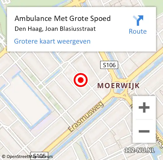 Locatie op kaart van de 112 melding: Ambulance Met Grote Spoed Naar Den Haag, Joan Blasiusstraat op 16 februari 2024 16:17