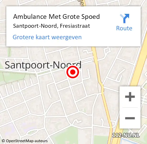 Locatie op kaart van de 112 melding: Ambulance Met Grote Spoed Naar Santpoort-Noord, Fresiastraat op 16 februari 2024 16:31