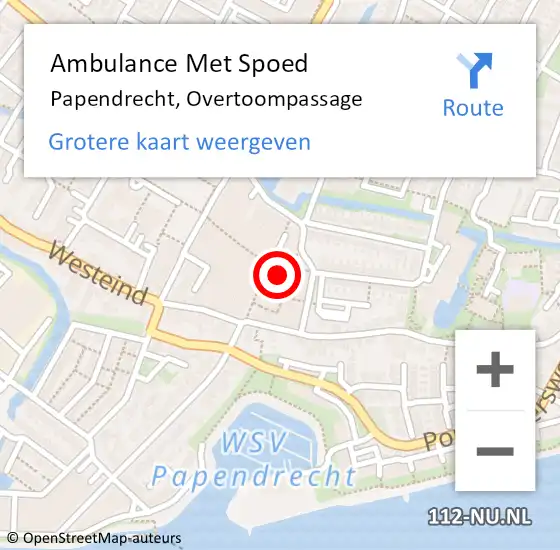 Locatie op kaart van de 112 melding: Ambulance Met Spoed Naar Papendrecht, Overtoompassage op 16 februari 2024 16:48