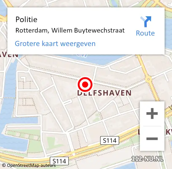 Locatie op kaart van de 112 melding: Politie Rotterdam, Willem Buytewechstraat op 16 februari 2024 16:55