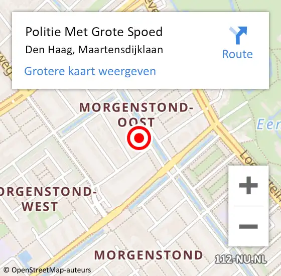 Locatie op kaart van de 112 melding: Politie Met Grote Spoed Naar Den Haag, Maartensdijklaan op 16 februari 2024 16:58