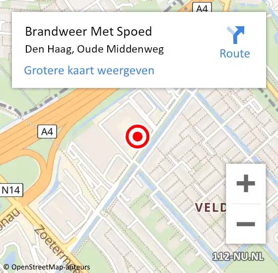 Locatie op kaart van de 112 melding: Brandweer Met Spoed Naar Den Haag, Oude Middenweg op 16 februari 2024 17:02