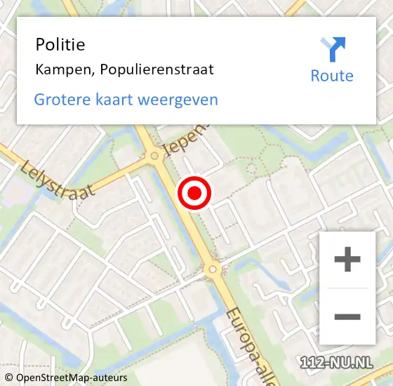 Locatie op kaart van de 112 melding: Politie Kampen, Populierenstraat op 16 februari 2024 17:14