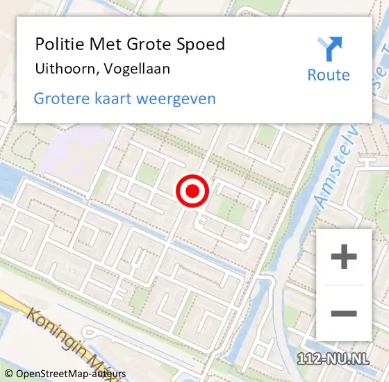 Locatie op kaart van de 112 melding: Politie Met Grote Spoed Naar Uithoorn, Vogellaan op 16 februari 2024 17:18