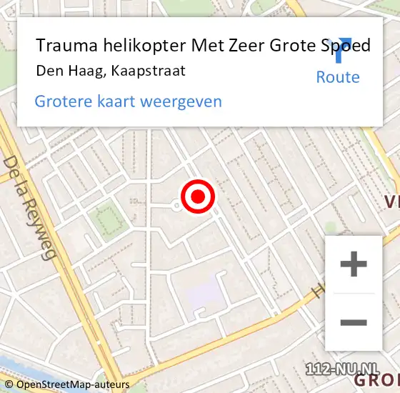 Locatie op kaart van de 112 melding: Trauma helikopter Met Zeer Grote Spoed Naar Den Haag, Kaapstraat op 16 februari 2024 17:25