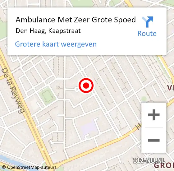 Locatie op kaart van de 112 melding: Ambulance Met Zeer Grote Spoed Naar Den Haag, Kaapstraat op 16 februari 2024 17:26