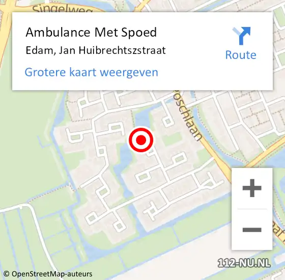 Locatie op kaart van de 112 melding: Ambulance Met Spoed Naar Edam, Jan Huibrechtszstraat op 16 februari 2024 17:42