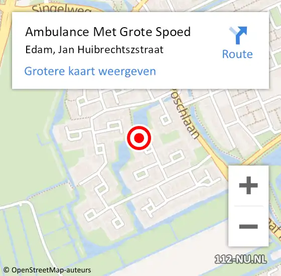 Locatie op kaart van de 112 melding: Ambulance Met Grote Spoed Naar Edam, Jan Huibrechtszstraat op 16 februari 2024 17:42