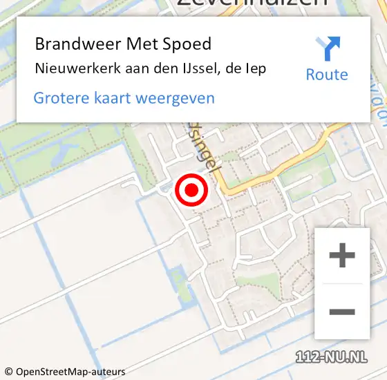 Locatie op kaart van de 112 melding: Brandweer Met Spoed Naar Zevenhuizen, De Iep op 16 februari 2024 17:54