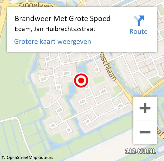 Locatie op kaart van de 112 melding: Brandweer Met Grote Spoed Naar Edam, Jan Huibrechtszstraat op 16 februari 2024 17:55