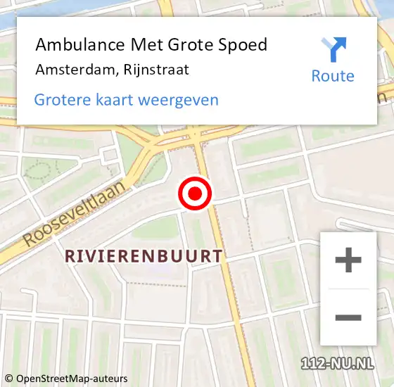 Locatie op kaart van de 112 melding: Ambulance Met Grote Spoed Naar Amsterdam, Rijnstraat op 16 februari 2024 17:56