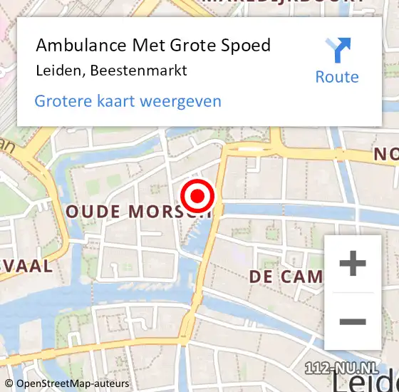 Locatie op kaart van de 112 melding: Ambulance Met Grote Spoed Naar Leiden, Beestenmarkt op 16 februari 2024 18:14