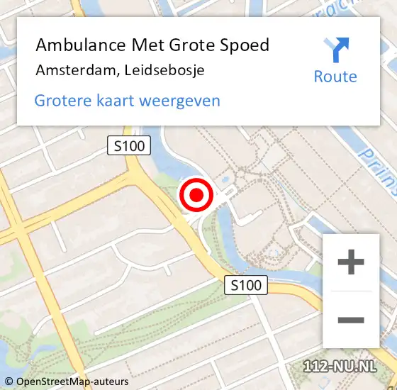 Locatie op kaart van de 112 melding: Ambulance Met Grote Spoed Naar Amsterdam, Leidsebosje op 16 februari 2024 18:19