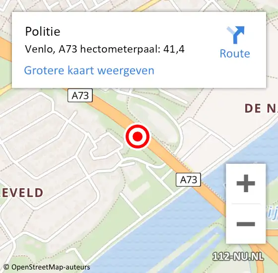 Locatie op kaart van de 112 melding: Politie Venlo, A73 hectometerpaal: 41,4 op 16 februari 2024 18:33