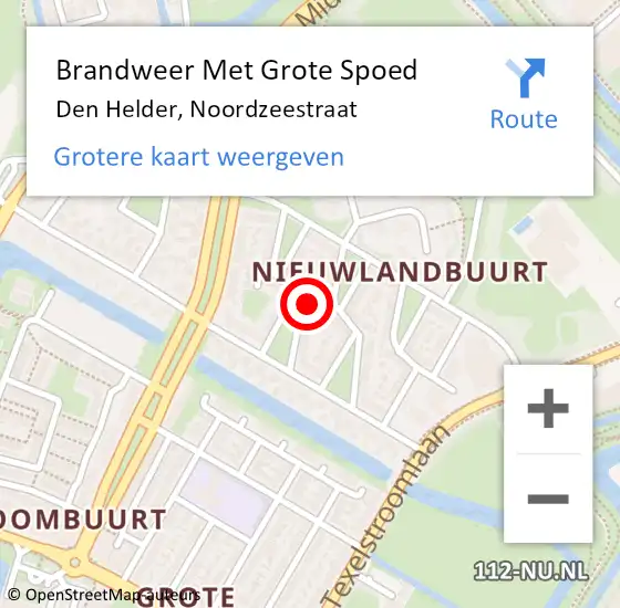 Locatie op kaart van de 112 melding: Brandweer Met Grote Spoed Naar Den Helder, Noordzeestraat op 16 februari 2024 18:41