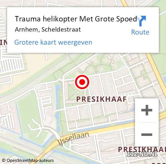 Locatie op kaart van de 112 melding: Trauma helikopter Met Grote Spoed Naar Arnhem, Scheldestraat op 16 februari 2024 19:31