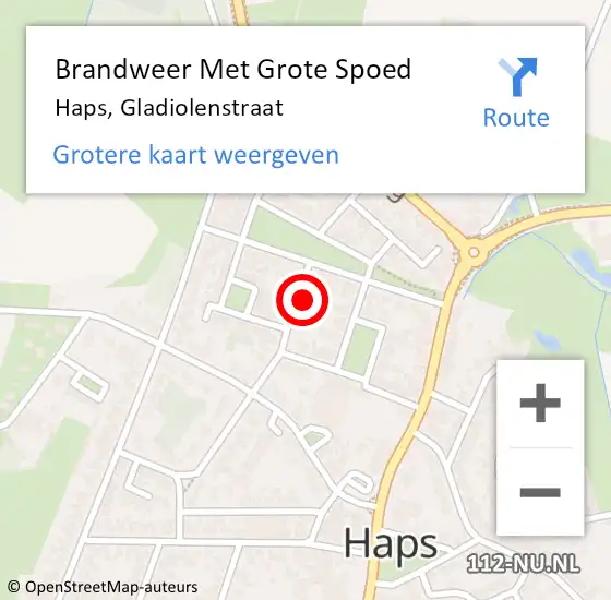 Locatie op kaart van de 112 melding: Brandweer Met Grote Spoed Naar Haps, Gladiolenstraat op 16 februari 2024 19:32