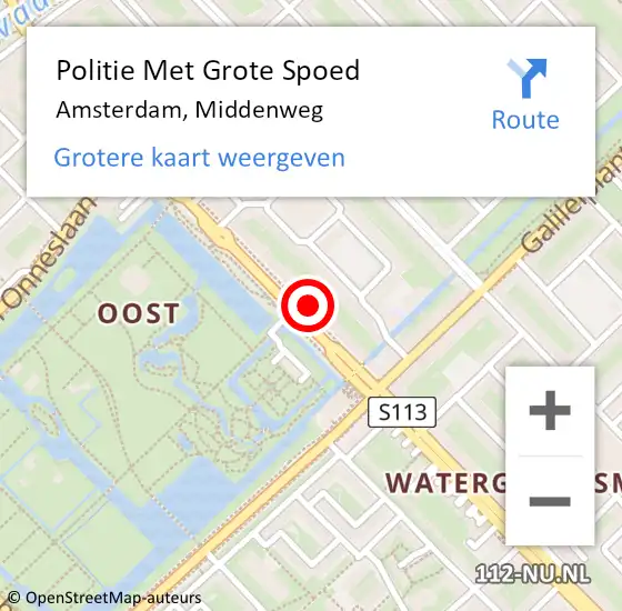 Locatie op kaart van de 112 melding: Politie Met Grote Spoed Naar Amsterdam, Middenweg op 16 februari 2024 20:08