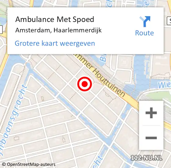 Locatie op kaart van de 112 melding: Ambulance Met Spoed Naar Amsterdam, Haarlemmerdijk op 16 februari 2024 20:22