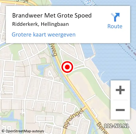 Locatie op kaart van de 112 melding: Brandweer Met Grote Spoed Naar Ridderkerk, Hellingbaan op 16 februari 2024 20:30