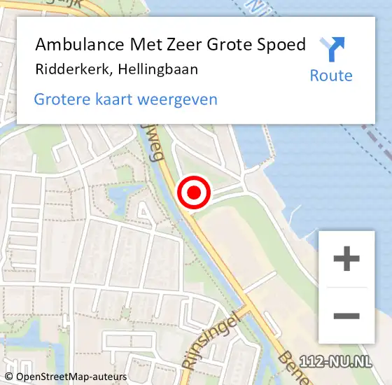 Locatie op kaart van de 112 melding: Ambulance Met Zeer Grote Spoed Naar Ridderkerk, Hellingbaan op 16 februari 2024 20:35