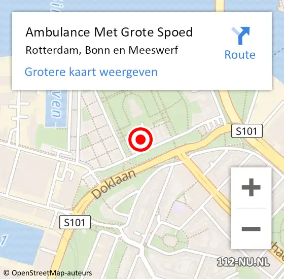 Locatie op kaart van de 112 melding: Ambulance Met Grote Spoed Naar Rotterdam, Bonn en Meeswerf op 16 februari 2024 20:49