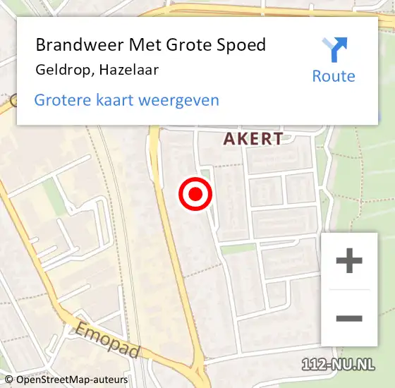 Locatie op kaart van de 112 melding: Brandweer Met Grote Spoed Naar Geldrop, Hazelaar op 16 februari 2024 20:58