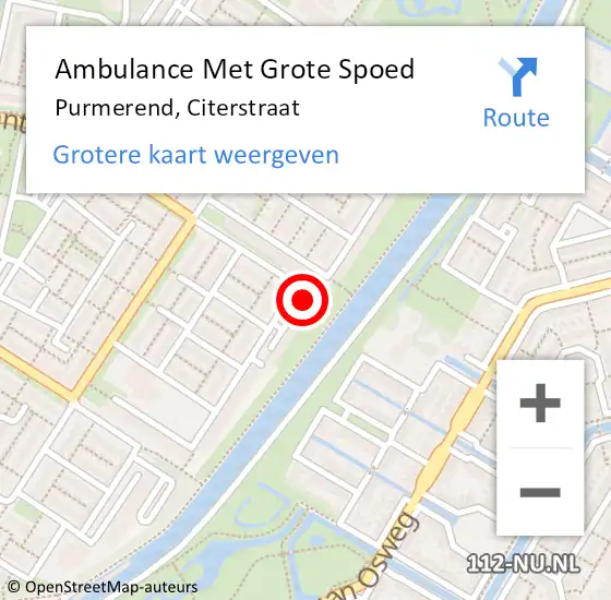 Locatie op kaart van de 112 melding: Ambulance Met Grote Spoed Naar Purmerend, Citerstraat op 16 februari 2024 21:25