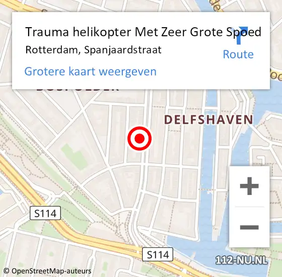 Locatie op kaart van de 112 melding: Trauma helikopter Met Zeer Grote Spoed Naar Rotterdam, Spanjaardstraat op 16 februari 2024 21:32