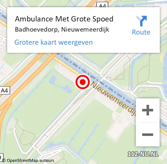 Locatie op kaart van de 112 melding: Ambulance Met Grote Spoed Naar Badhoevedorp, Nieuwemeerdijk op 16 februari 2024 21:32