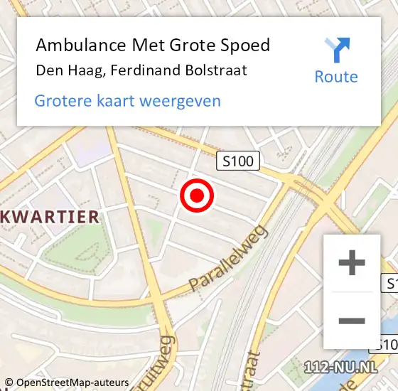 Locatie op kaart van de 112 melding: Ambulance Met Grote Spoed Naar Den Haag, Ferdinand Bolstraat op 16 februari 2024 21:35