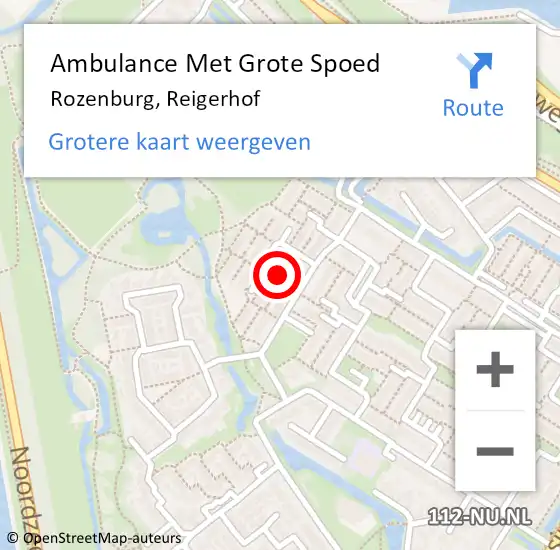 Locatie op kaart van de 112 melding: Ambulance Met Grote Spoed Naar Rozenburg, Reigerhof op 16 februari 2024 21:46