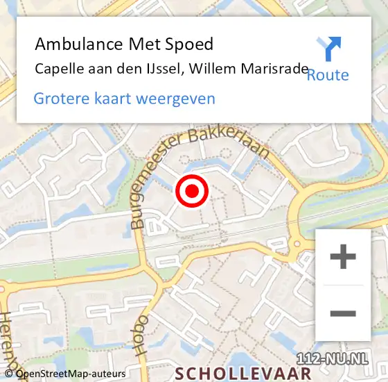 Locatie op kaart van de 112 melding: Ambulance Met Spoed Naar Capelle aan den IJssel, Willem Marisrade op 16 februari 2024 22:05