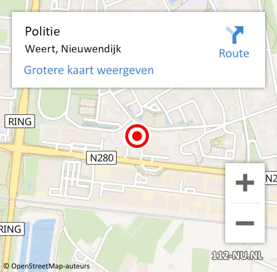 Locatie op kaart van de 112 melding: Politie Weert, Nieuwendijk op 16 februari 2024 22:12