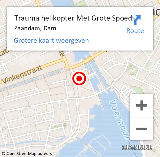 Locatie op kaart van de 112 melding: Trauma helikopter Met Grote Spoed Naar Zaandam, Dam op 16 februari 2024 22:12