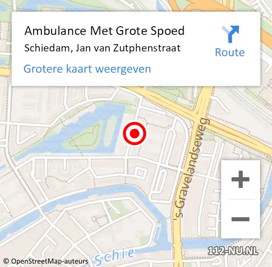 Locatie op kaart van de 112 melding: Ambulance Met Grote Spoed Naar Schiedam, Jan van Zutphenstraat op 16 februari 2024 22:13