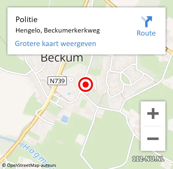 Locatie op kaart van de 112 melding: Politie Hengelo, Beckumerkerkweg op 16 februari 2024 22:34