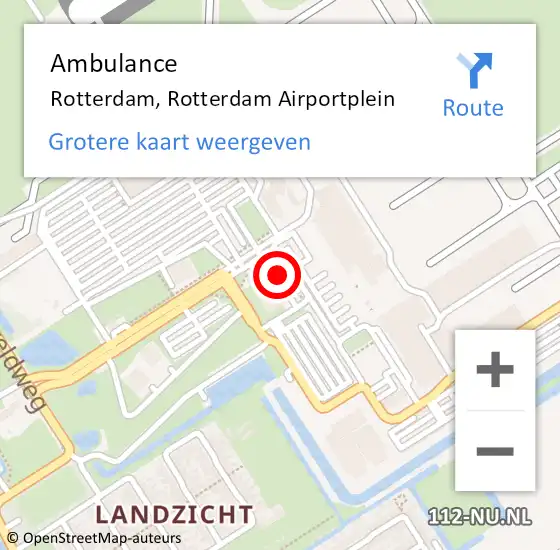 Locatie op kaart van de 112 melding: Ambulance Rotterdam, Rotterdam Airportplein op 16 februari 2024 23:19