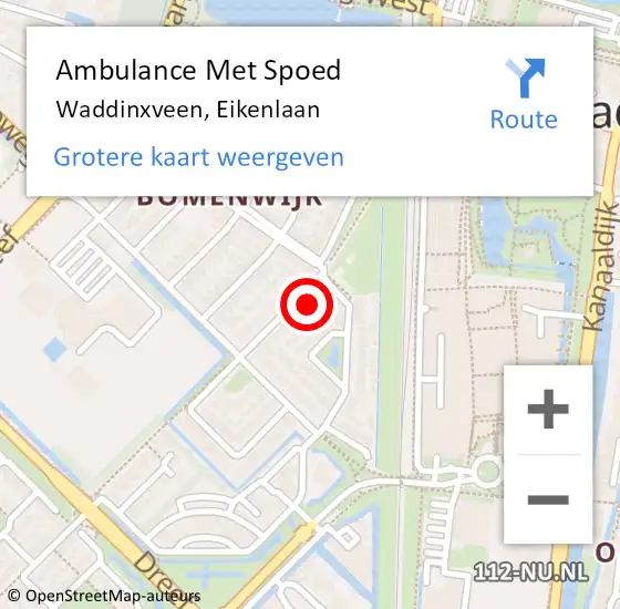 Locatie op kaart van de 112 melding: Ambulance Met Spoed Naar Waddinxveen, Eikenlaan op 16 februari 2024 23:24