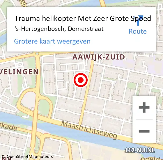 Locatie op kaart van de 112 melding: Trauma helikopter Met Zeer Grote Spoed Naar 's-Hertogenbosch, Demerstraat op 16 februari 2024 23:37