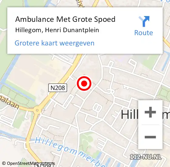 Locatie op kaart van de 112 melding: Ambulance Met Grote Spoed Naar Hillegom, Henri Dunantplein op 17 februari 2024 00:25