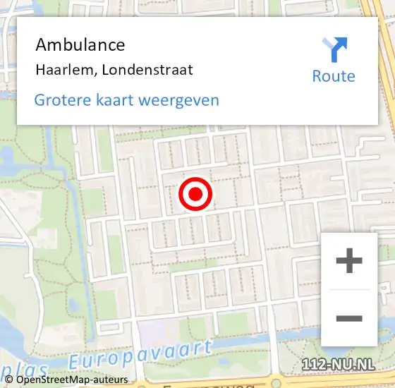 Locatie op kaart van de 112 melding: Ambulance Haarlem, Londenstraat op 17 februari 2024 01:00
