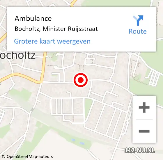 Locatie op kaart van de 112 melding: Ambulance Bocholtz, Minister Ruijsstraat op 26 september 2014 09:03