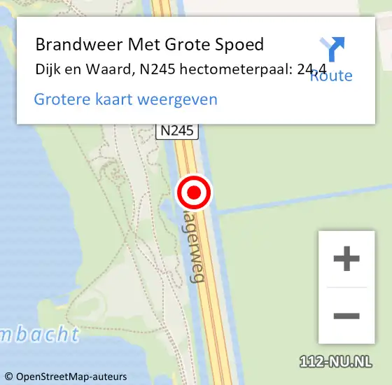 Locatie op kaart van de 112 melding: Brandweer Met Grote Spoed Naar Dijk en Waard, N245 hectometerpaal: 24,4 op 17 februari 2024 01:30