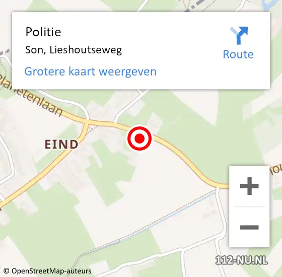 Locatie op kaart van de 112 melding: Politie Son, Lieshoutseweg op 17 februari 2024 01:44