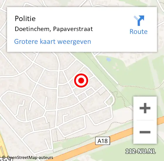 Locatie op kaart van de 112 melding: Politie Doetinchem, Papaverstraat op 17 februari 2024 02:55