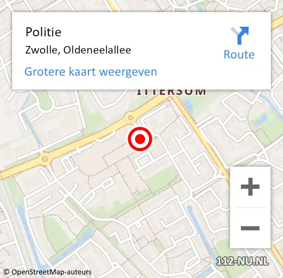 Locatie op kaart van de 112 melding: Politie Zwolle, Oldeneelallee op 17 februari 2024 03:29